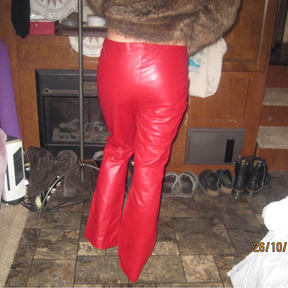 Yigal Azrouel red leather zip up bootcut pants